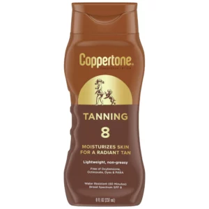 body 10 Na zdjęciu znajduje się balsam do opalania Coppertone Tanning SPF 8 na białym tle. Lekki, nawilżający balsam z filtrem SPF 8 pomaga uzyskać naturalną opaleniznę, zapewnia szerokie spektrum ochrony UVA i UVB oraz jest wodoodporny do 80 minut.