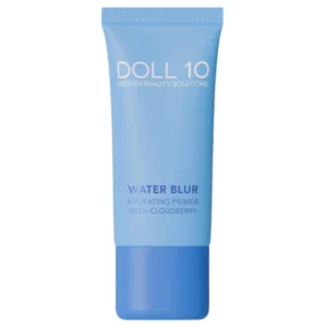 Doll 10 Water Blur Hydrating Primer with Cloudberry – nawilżająca baza pod makijaż w jasnoniebieskiej tubce z granatową nakrętką, wygładzająca wygląd skóry i przygotowująca cerę do aplikacji makijażu.