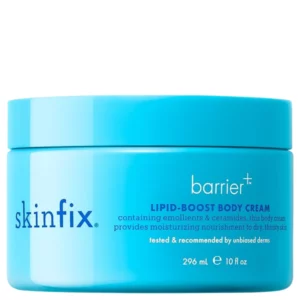 Skinfix Barrier+ Lipid-Boost Body Cream – odżywczy krem do ciała z ceramidami wspierający nawilżenie i komfort suchej skóry.