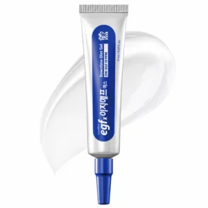 Easydew EGFx Downtime Oint Gel 15 ml – srebrna tubka z niebieskim aplikatorem i żelową smugą na białym tle.