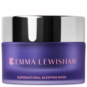 Emma Lewisham Supernatural Sleeping Mask w fioletowym słoiczku z lustrzaną nakrętką, pokazana na białym tle.