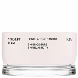 Krem do twarzy IOPE Hydro Lift Cream w jasnoróżowym słoiczku z przezroczystą podstawą na białym tle.