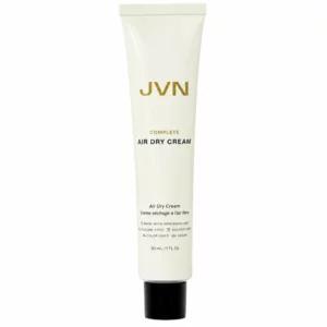 Krem stylizujący JVN Complete Air Dry Cream o pojemności 30 ml przedstawiony frontem na białym tle. Jasna tubka ze złotym logo JVN i czarną zakrętką ma minimalistyczny, elegancki wygląd.