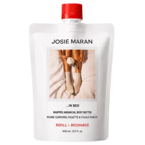 Travel 10 Uzupełniające opakowanie Josie Maran Whipped Argan Oil Body Butter w wariancie zapachowym In Bed, pojemność 400 ml.