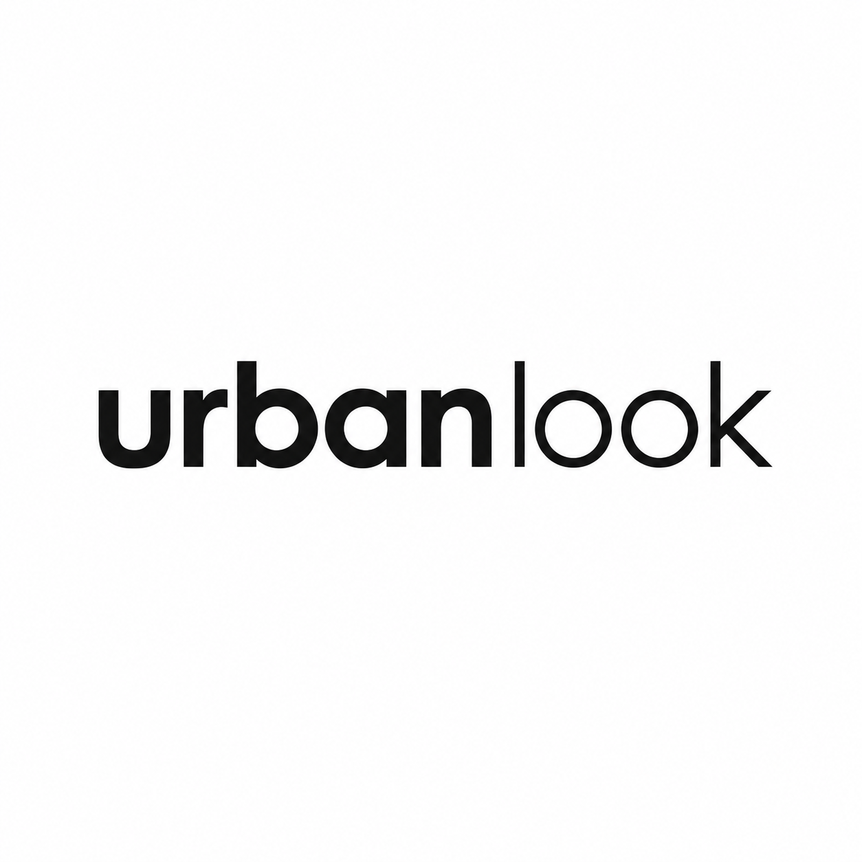 Na grafice znajduje się logo marki urbanlook w czarnym kolorze na białym tle. Minimalistyczny napis wykonano nowoczesną czcionką, z pogrubionym słowem „urban” oraz cieńszym „look”, zapisanymi łącznie jako urbanlook.