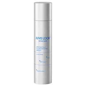 Srebrna butelka JUVELOOK PDLLA Collagen Boosting Ampoule na czystym, białym tle.