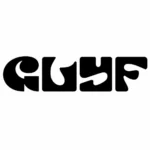 Logo marki GLYF - czarne, pogrubione litery przedstawione na białym tle.