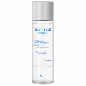 JUVELOOK PDLLA Refining First Essence 150 ml – biała butelka esencji do twarzy ze srebrną nakrętką i niebieskimi napisami na białym tle.