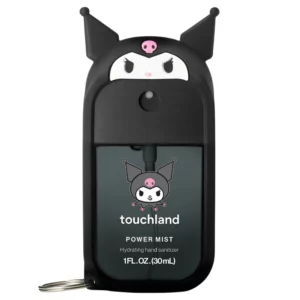 Na zdjęciu znajduje się Kuromi x Touchland Power Mist 30 ml w czarnym kolekcjonerskim etui z motywem Kuromi, pokazany frontem na białym tle.