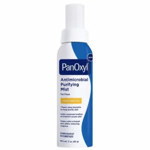 Zdjęcie produktu 85 g: PanOxyl Antimicrobial Purifying Mist 85 g, oczyszczająca mgiełka do twarzy z kwasem podchlorawym, pokazana frontem na białym tle.