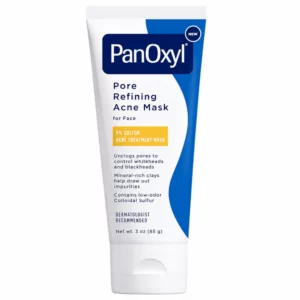 PanOxyl Pore Refining Acne Mask 5% Sulfur – biała tubka maski przeciw niedoskonałościom, pokazana od frontu na białym tle.
