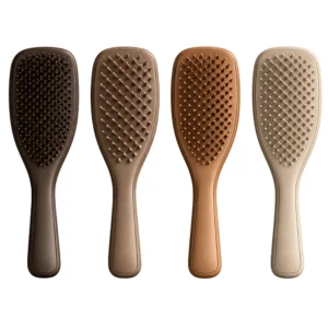 Porównanie czterech szczotek SKIMS x Tangle Teezer - Cocoa do cienkich włosów, Jasper do delikatnego rozczesywania, Sienna do loków oraz Clay do włosów prostych i falowanych.