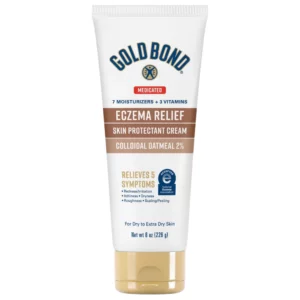 Start 49 Gold Bond Eczema Relief - krem ochronny do skóry suchej i bardzo suchej z 2% koloidalnych płatków owsianych, w białej tubie ze złotym zamknięciem.