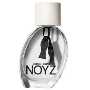 NOYZ Loose Ends Eau de Parfum - transparentny flakon perfum z czarną kokardą wewnątrz i minimalistycznym logo NOYZ na białym tle.