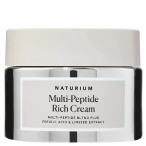 Start 45 Naturium Multi-Peptide Rich Cream - bogaty wielopeptydowy krem do twarzy w srebrnym słoiczku z jasną zakrętką.