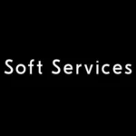 Logo marki Soft Services - białe logo amerykańskiej marki kosmetycznej specjalizującej się w pielęgnacji skóry ciała na czarnym tle.