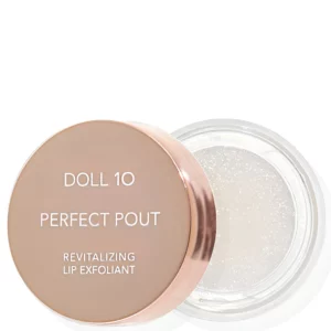 DOLL 10 Perfect Pout Revitalizing Lip Exfoliant - rewitalizujący peeling cukrowy do ust w otwartym słoiczku z różowozłotą nakrętką, wygładzający suche skórki i zmiękczający usta, 5 g.