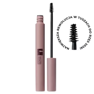 Start 48 KJH Brand Microscara Mascara - tusz do rzęs z innowacyjną mini szczoteczką, pokazany w różowym opakowaniu na białym tle. Zbliżenie na precyzyjną mikro szczoteczkę z krótkimi włoskami oraz hasło „Największa rewolucja w tuszach do rzęs 2026!”.