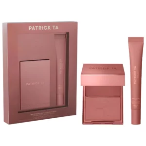Start 46 Patrick Ta Major Headlines Blush & Lip Balm Set - limitowany zestaw z kremowo-pudrowym różem Something Spicy i wygładzającym balsamem do ust Gingerbread Latte w ciepłej tonacji mocha.