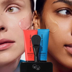 Start 48 Sofie Pavitt Face Hot&Cold Mask Duo ukazana na tle twarzy dwóch modelek.