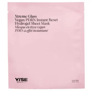 Start 47 YISE Beauty Xtreme Glass Vegan PDRN Instant Reset Hydrogel Sheet Mask - różowe opakowanie hydrożelowej maski do twarzy z wegańskim PDRN, 40 g, na białym tle.